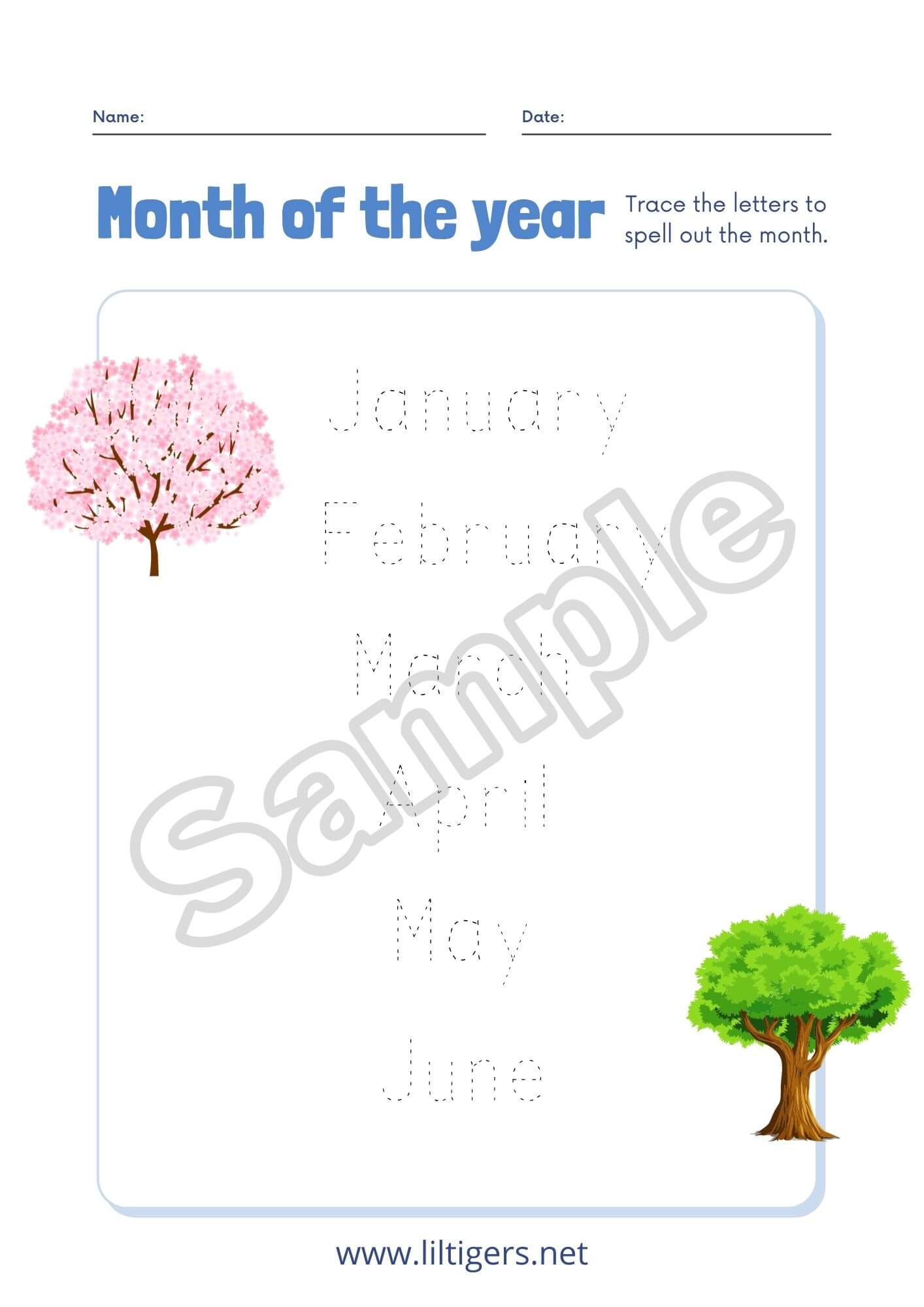 month of the year printable free