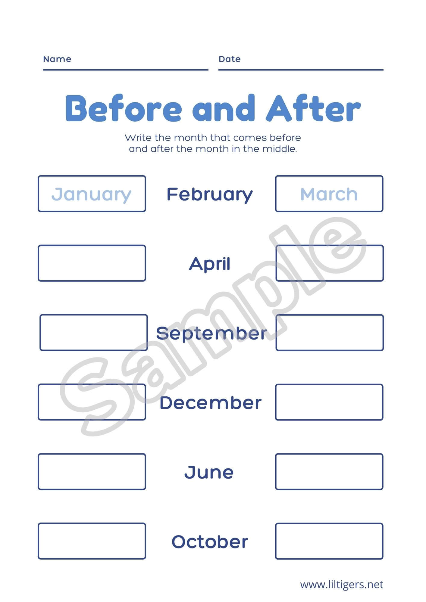 Free Printable Month of the Year Worksheets