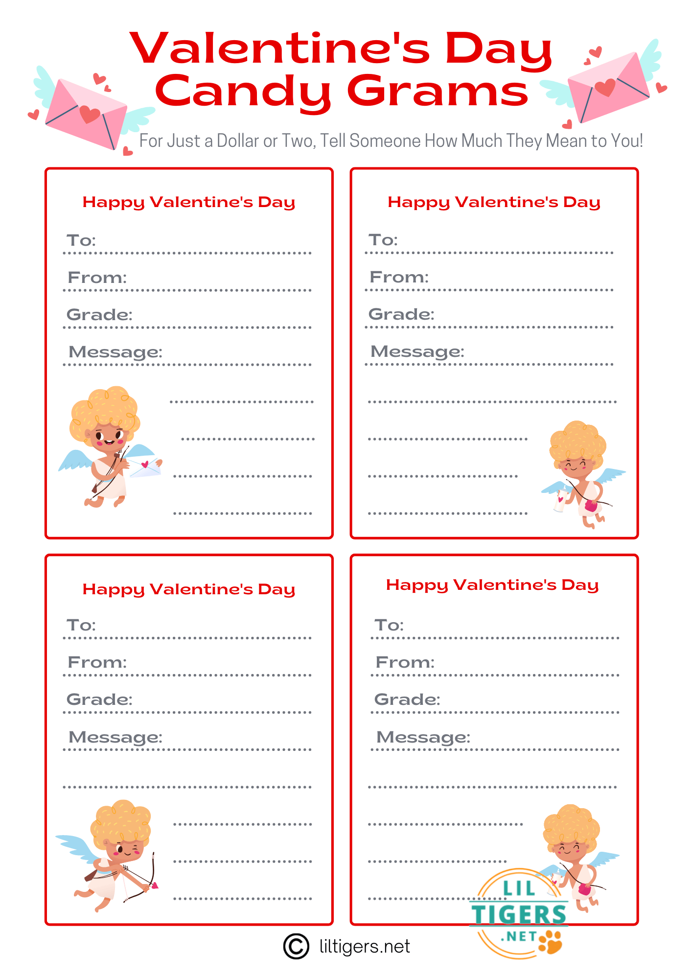Free Valentine's Day Candy Gram Printables Lil Tigers Lil Tigers